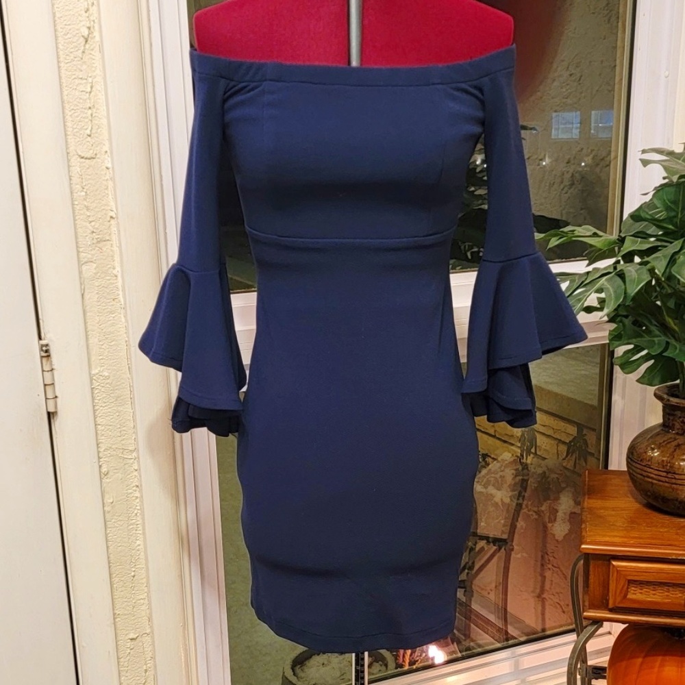 Off the Shoulder Navy Dress by TeezeMe